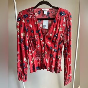 H&M NWT Red Floral Blouse